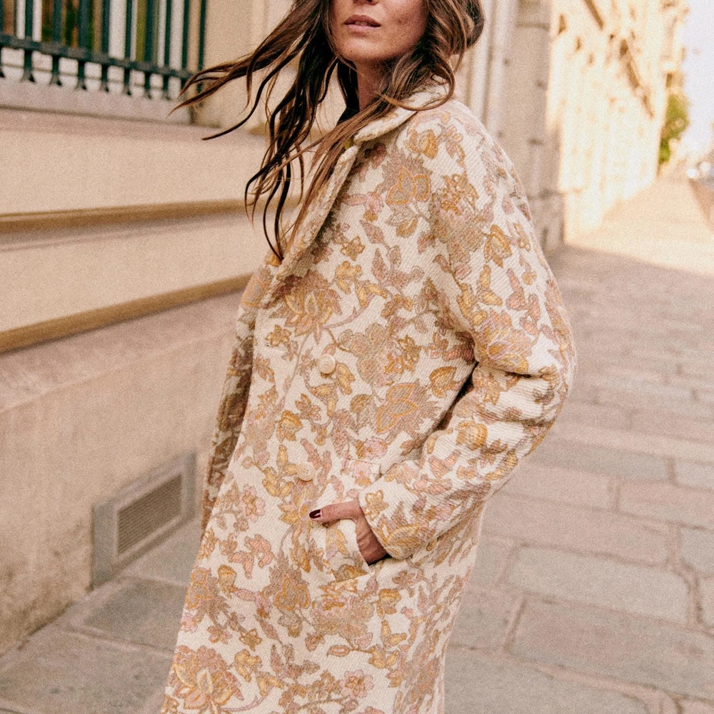Sezane Floral Cream and Gold Coat